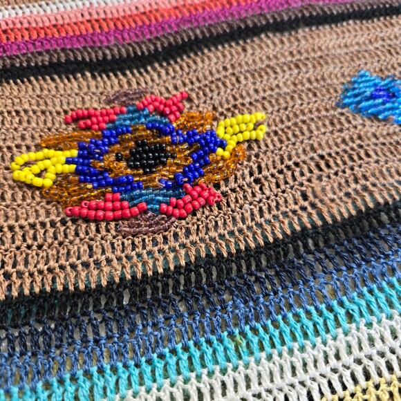 Liz Palacios Womens Vtg Knit Boho Top M Striped Beaded Artsy Southwestern Boho - Picture 8 of 11